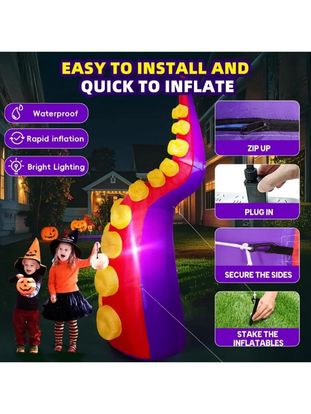 Inflatable Halloween Octopus Tentacles with LED Lights - Outdoor Yard Decoration